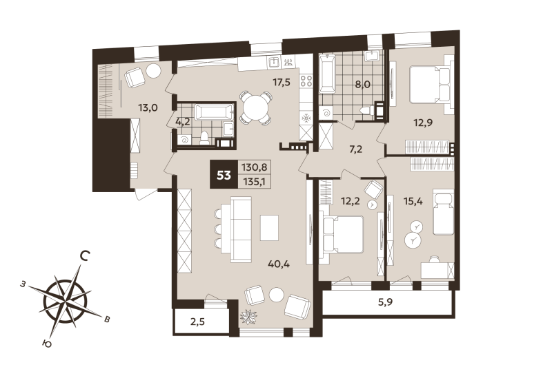 4 ккв (Евро) 130,8 м²