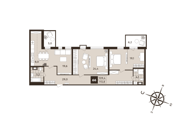 3 ккв (Евро) 109,4 м²