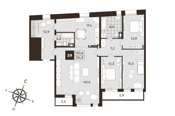 4 ккв (Евро) 130,6 м²