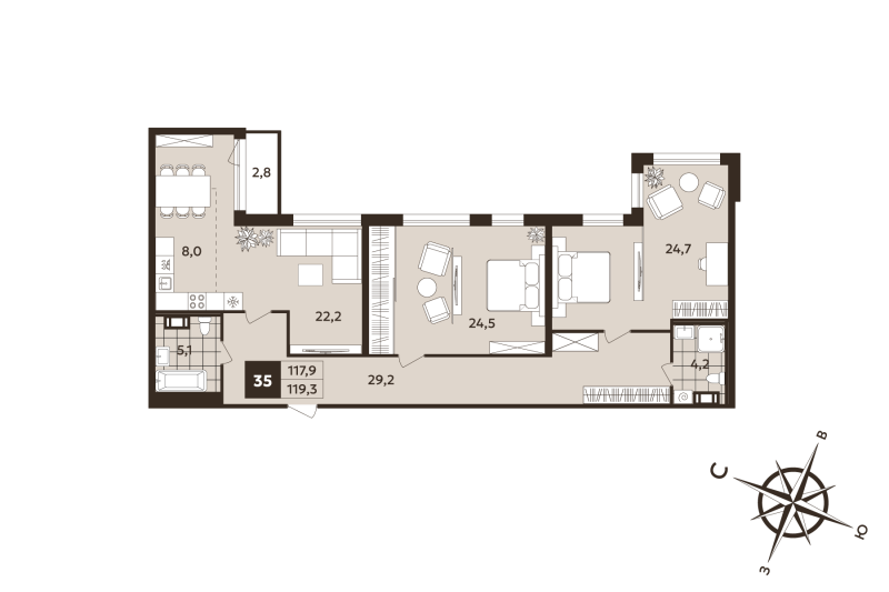 3 ккв (Евро) 117,9 м²
