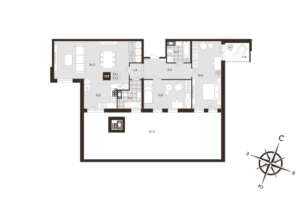3 ккв (Евро) 97,2 м²