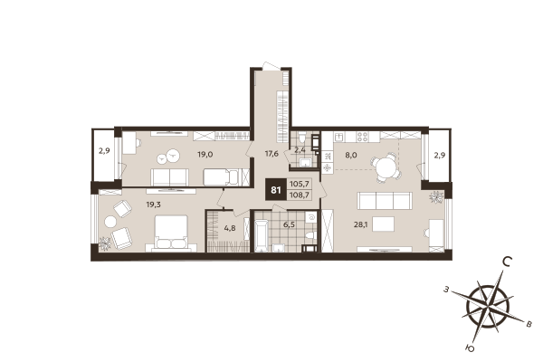 3 ккв (Евро) 105,7 м²