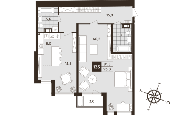 2 ккв (Евро) 91,5 м²