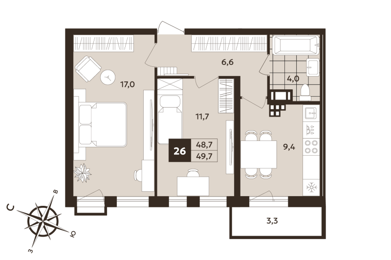 2 ккв 48,7 м²