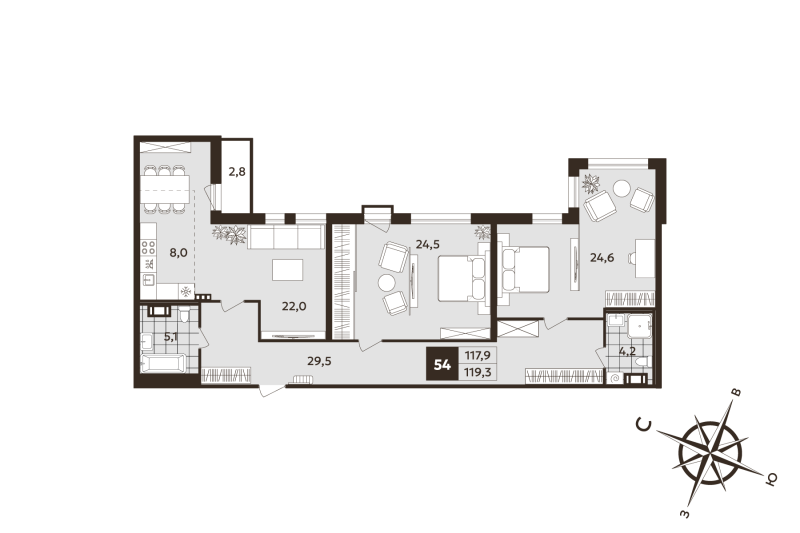 3 ккв (Евро) 117,9 м²