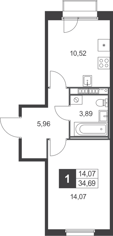 1 ккв 34,7 м²