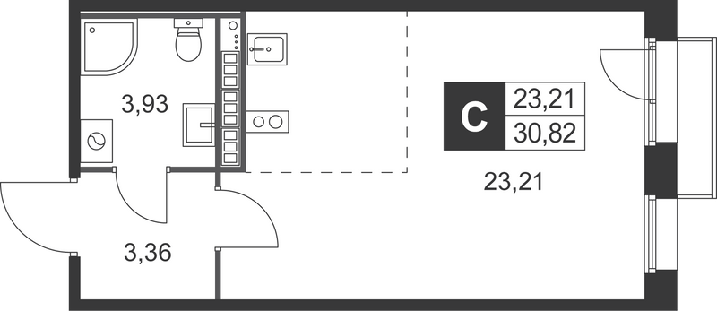 Студия 30,8 м²