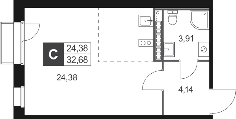 Студия 32,7 м²