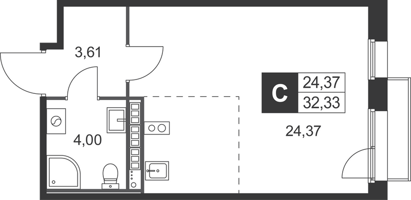 Студия 32,3 м²
