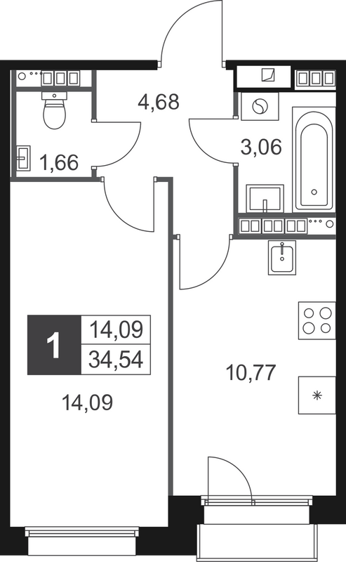 1 ккв 34,5 м²