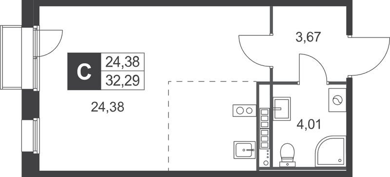 Студия 32,3 м²
