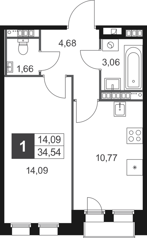 1 ккв 34,5 м²