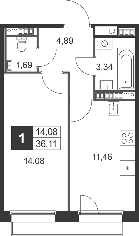 1 ккв 36,1 м²