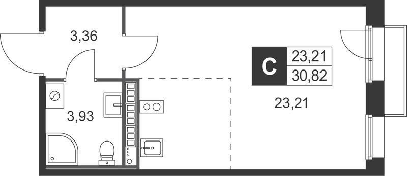 Студия 30,8 м²