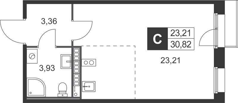 Студия 30,8 м²