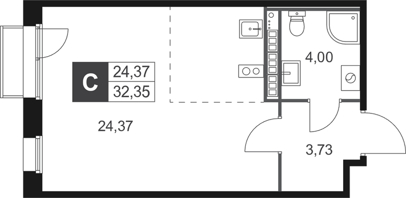 Студия 32,4 м²