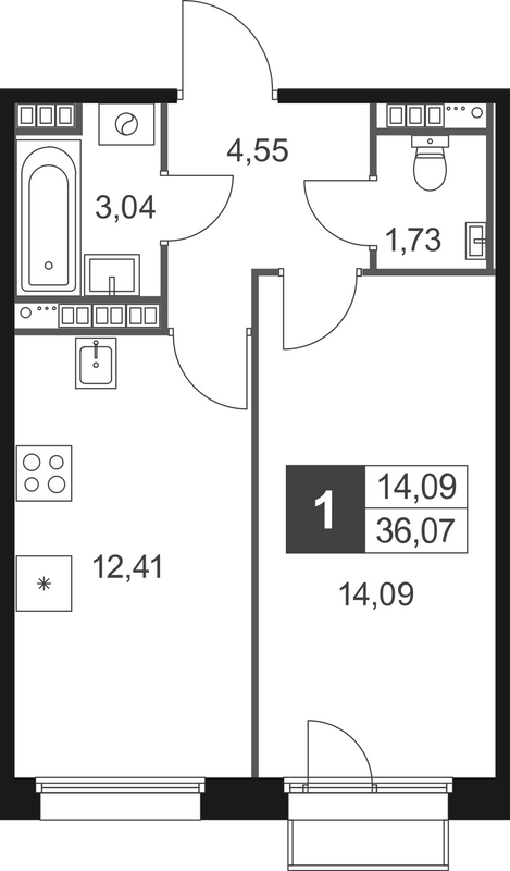 1 ккв 36,1 м²