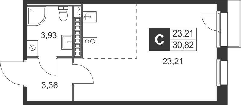Студия 30,8 м²