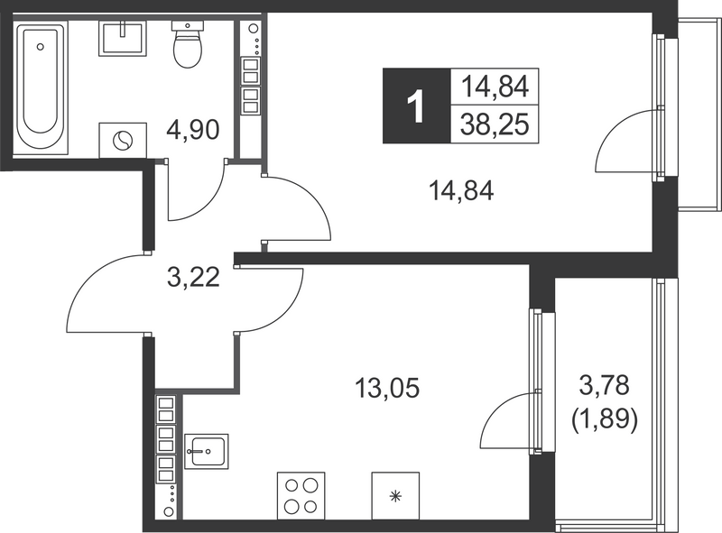 1 ккв 38,3 м²