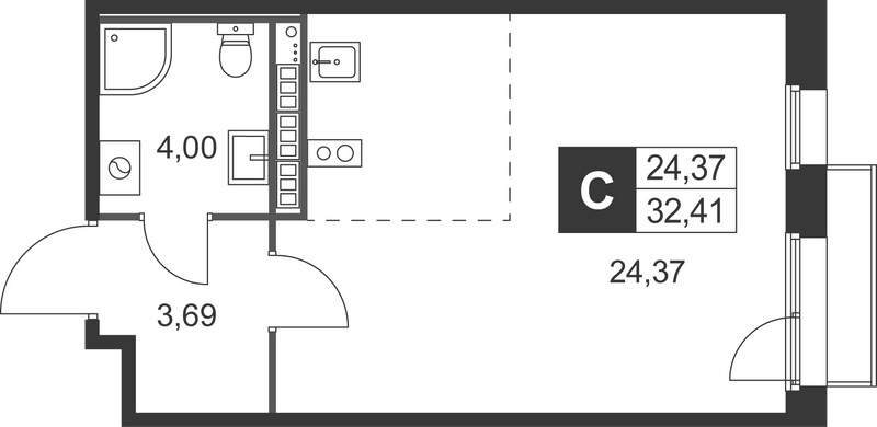 Студия 32,4 м²