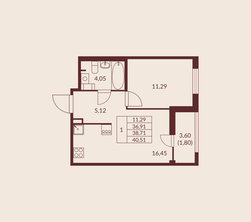 2 ккв (Евро) 38,7 м²