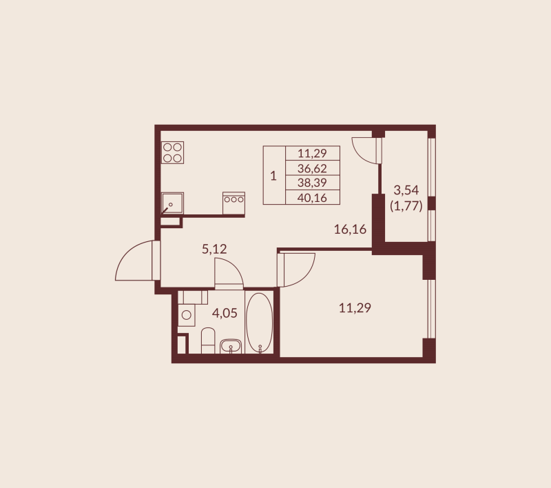 2 ккв (Евро) 38,4 м²