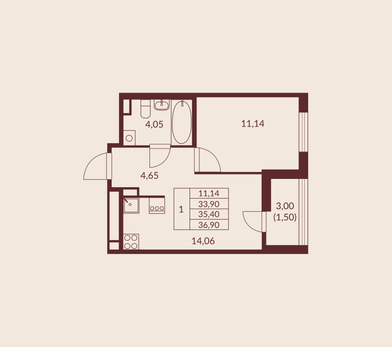 1 ккв 35,4 м²