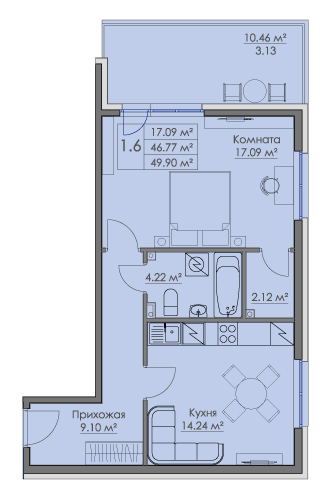 1 ккв 49,9 м²