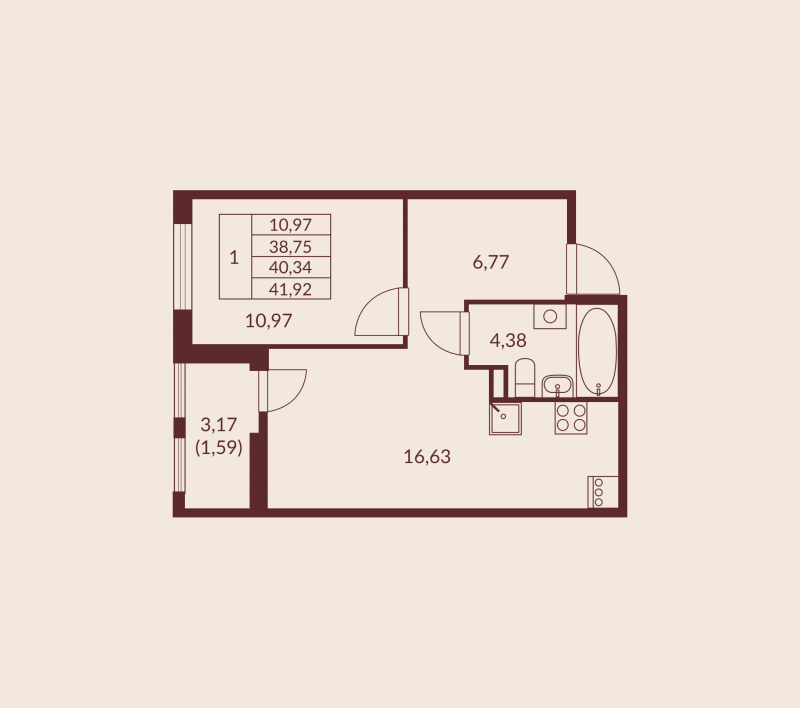 2 ккв (Евро) 40,3 м²