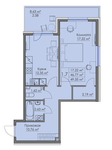 1 ккв 49,4 м²