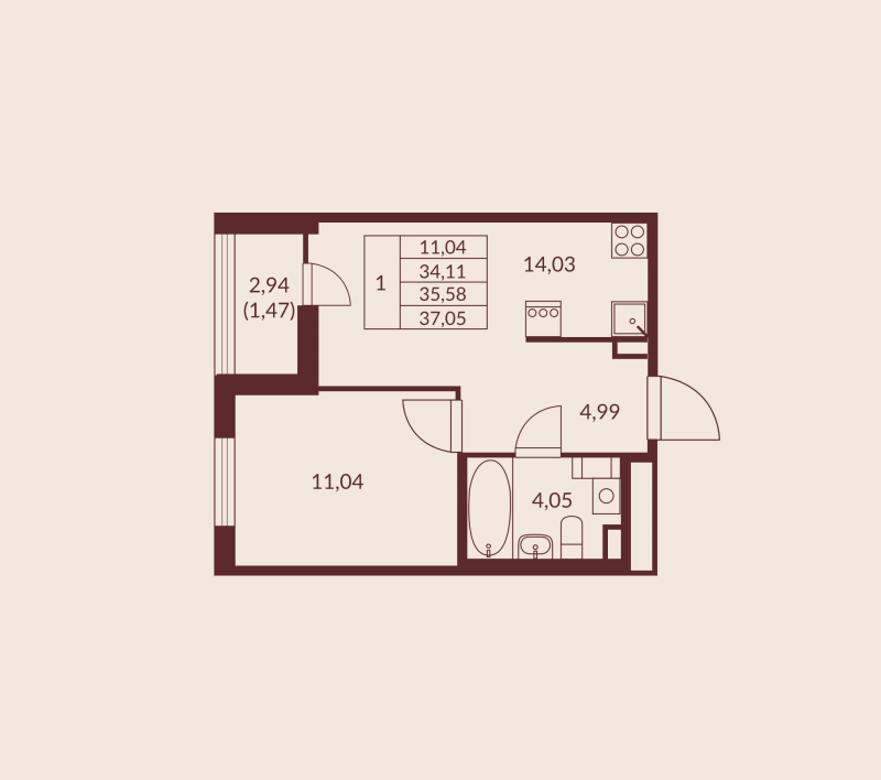 1 ккв 35,6 м²