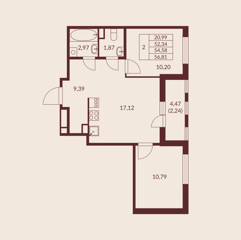 3 ккв (Евро) 54,6 м²