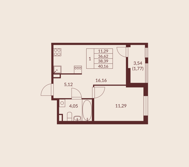 2 ккв (Евро) 38,4 м²
