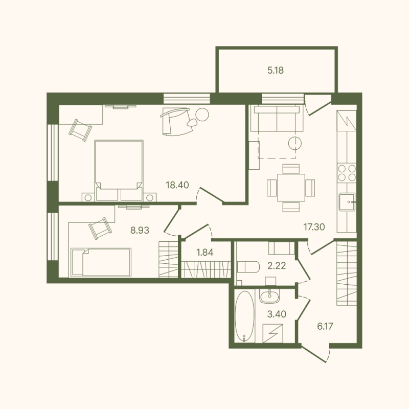 3 ккв (Евро) 59,8 м²