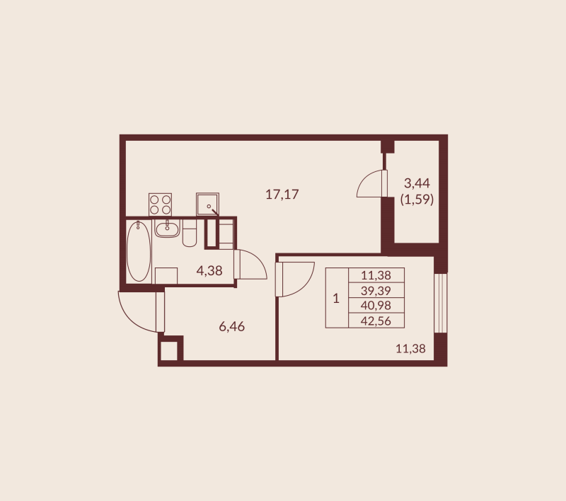 2 ккв (Евро) 41 м²