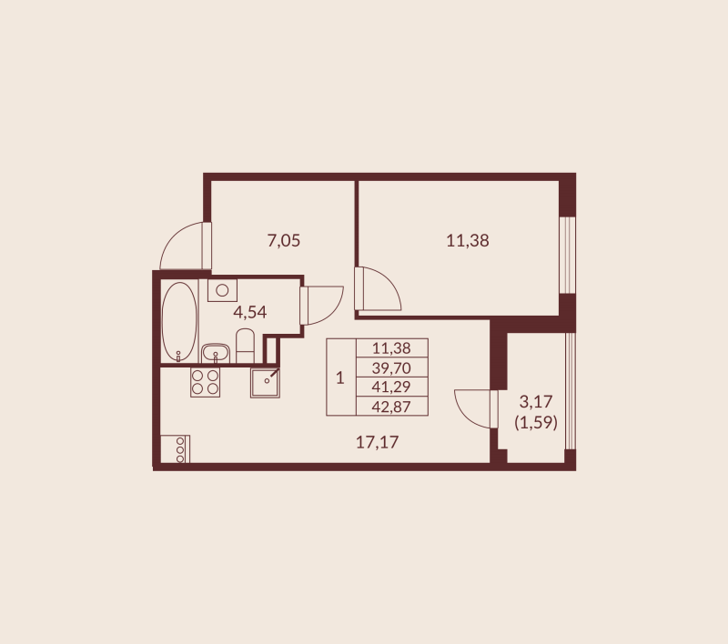 2 ккв (Евро) 41,3 м²