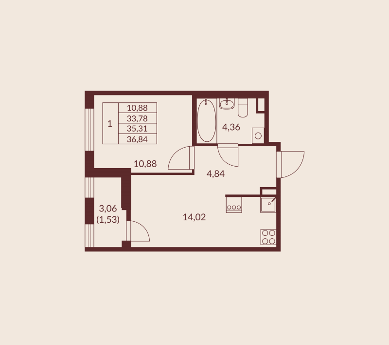1 ккв 35,3 м²