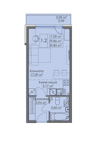 Студия 30,9 м²