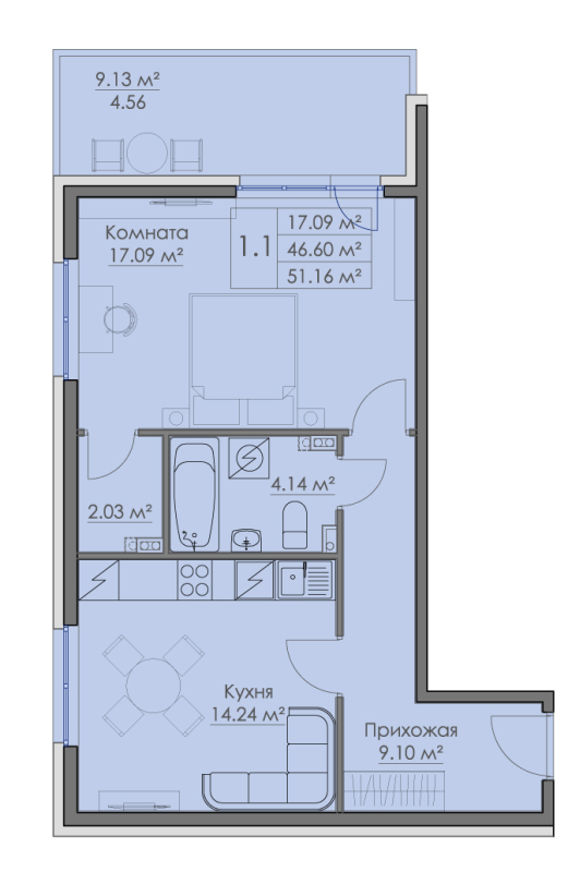1 ккв 51,2 м²