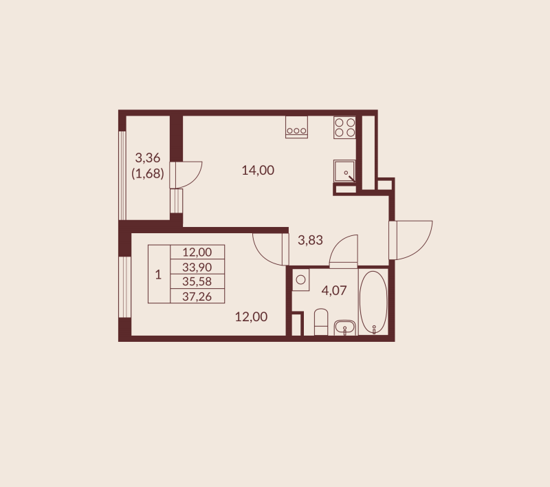 1 ккв 35,6 м²