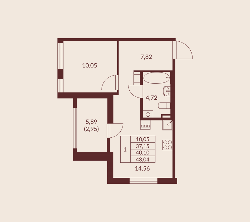 1 ккв 40,1 м²