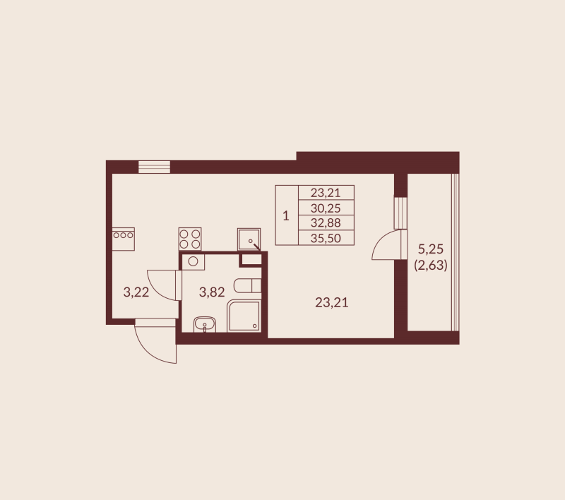 Студия 32,9 м²