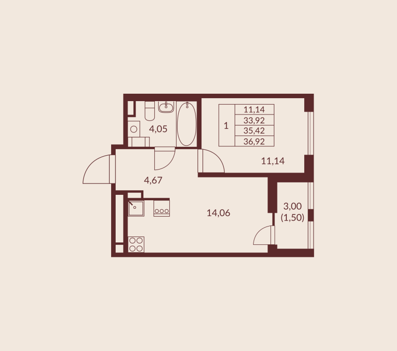 1 ккв 35,4 м²