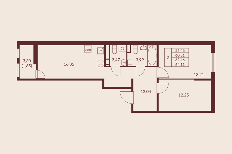 3 ккв (Евро) 62,5 м²