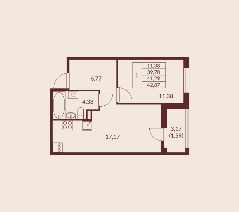 2 ккв (Евро) 41,3 м²