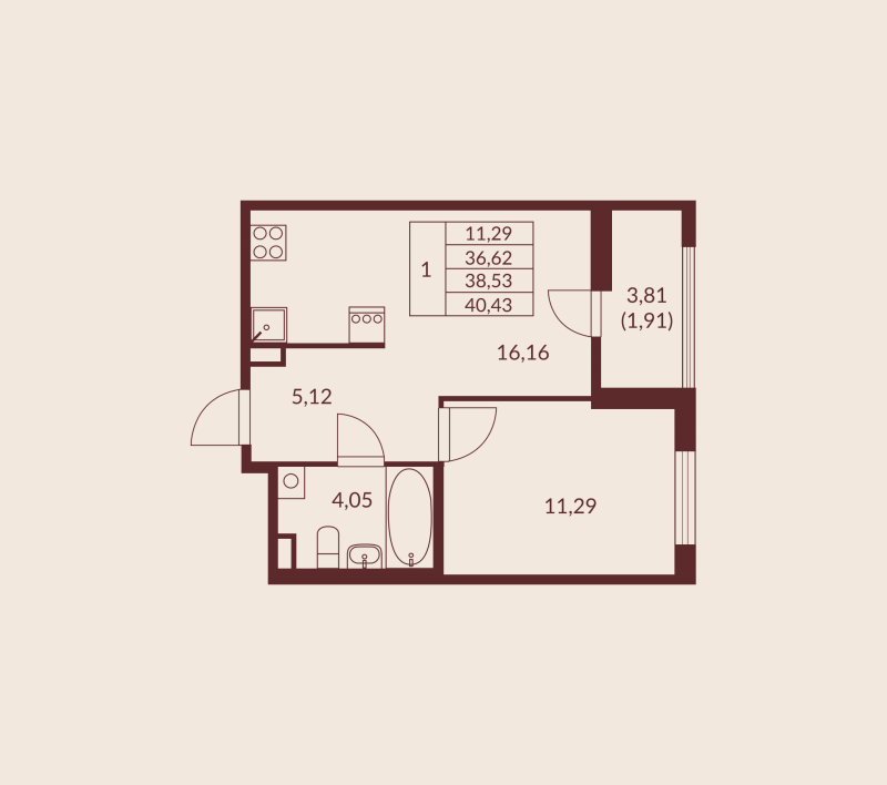 2 ккв (Евро) 38,5 м²