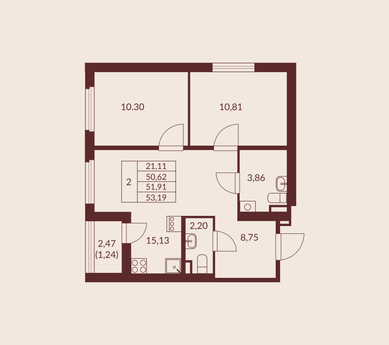 3 ккв (Евро) 51,9 м²