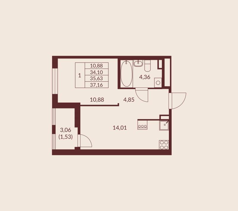1 ккв 35,6 м²