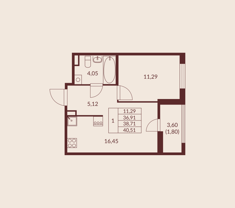 2 ккв (Евро) 38,7 м²