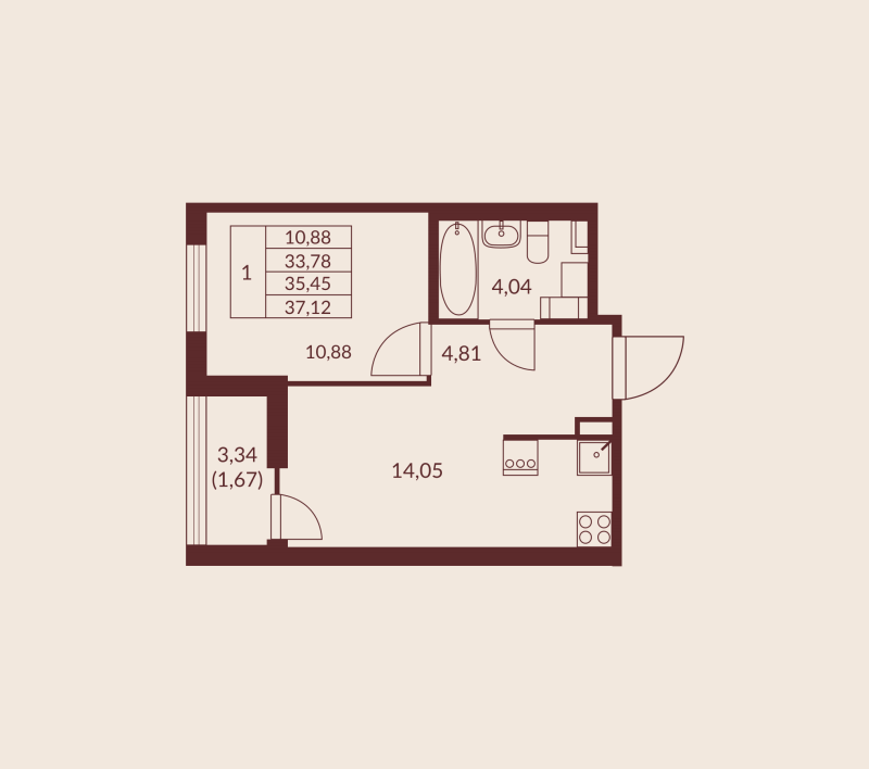 1 ккв 35,5 м²